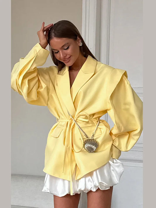 🍒 Blazer with band womens summer jacket with  turn-down collar long sleeve outerwear  oversized coat with pockets chic   women's fashion Overide Ordinary Oversize