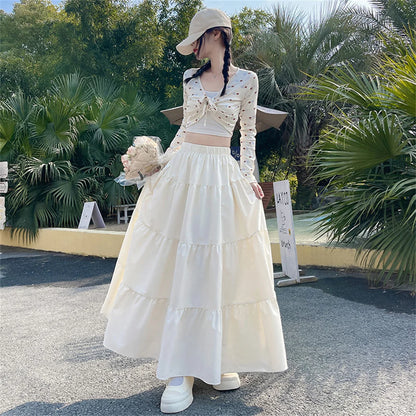 🍒Womens long skirts vintage sweet skirt high waist female fashion clothes maxi girly pink black loose jersey a-line umbrella maxi skirt  Carry This Umbrella