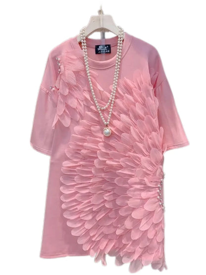 🍒Womens clothing oversize Spring summer clothing t-shirt dress 3D floral loose fashion tees unique chic super short-sleeve top Pick A Sun-flower