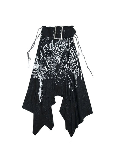 🍒Irregular letter print skirt shark bite skirt high waist long for women's y2k aesthetic vintage fashion streetwear Word On The Street These Are Cool Clothes