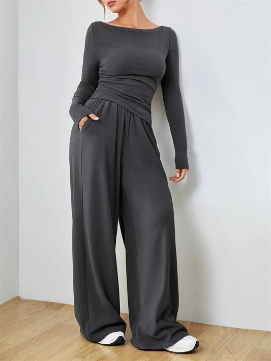 🍒Two-piece wide-leg pants set soft syle clothing Irregular fashion  yoga sports set womens smart casual wear