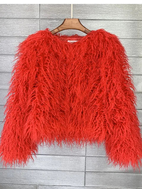 🍒Colorful fur coat for fall winter outerwear fashion pink faux fur jacket thick warm outdoor fashion occasion over jacket women Fluff Up Your Puff