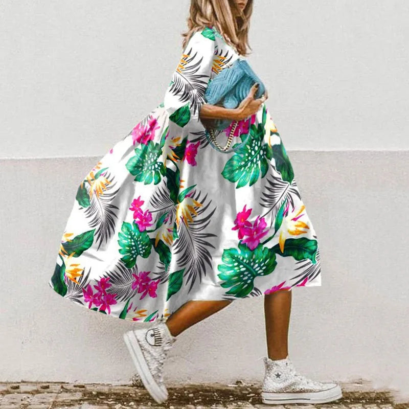 🍒Dresses for women loose colour printed fashion smart casual clothing party vacation womens bohemian beach dress