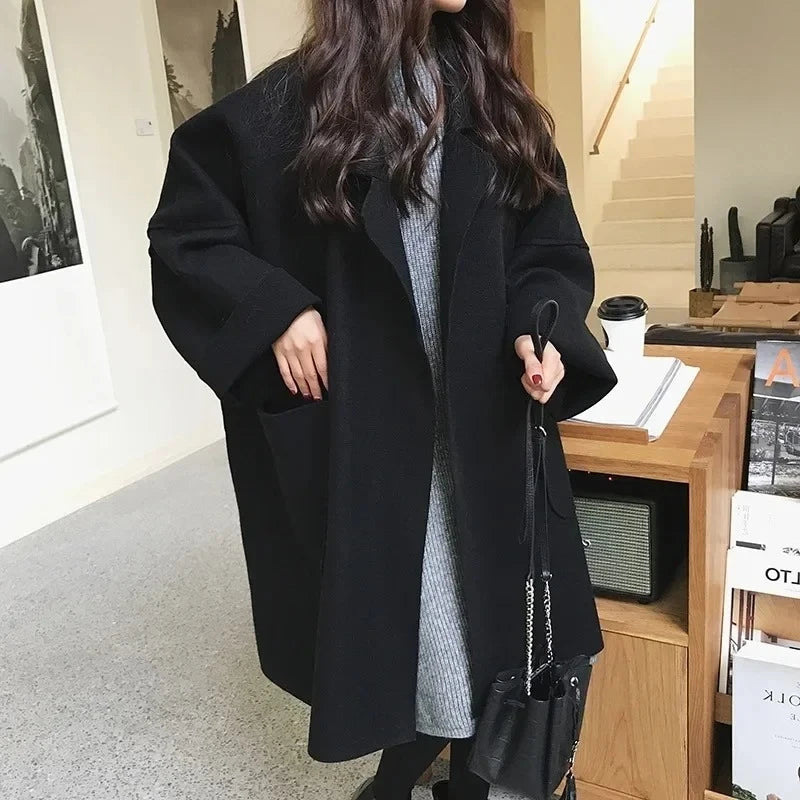 🍒Winter wool trench coat women mid to long loose and versatile simple fashion clothes oversize coat jacket smart casual outerwear women Pocket a cool Jacket