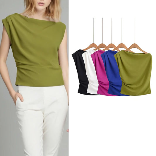 🍒Women's tops t-shirt for summer chic ruched fashion wear holiday wear smart casual sleeveless vest