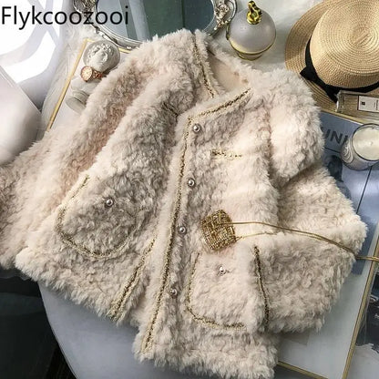 🍒Female lambs wool coat wear casual coats for women autumn winter clothing woollyJacket long sleeve It will be a SHEAR delight to wear this