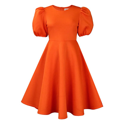 🍒Elegant dresses for woman o neck short sleeve outfit for birthday party high waisted pleated puff sleeves female fashion wear occasion wear evening party wear mid calf luxury B'day Bopper Beauty Babe