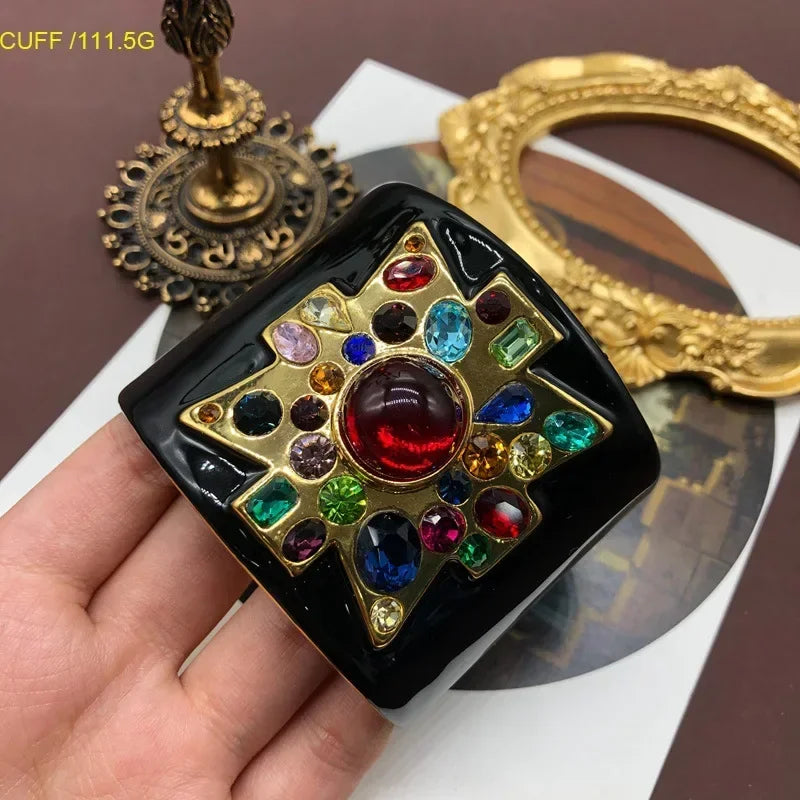 🍒Black enamel bracelet women ruby palace style luxury retro bangles gemstone Jewellery hyperbole fashion accessories for smart casual Put A Tick Buy This Cross