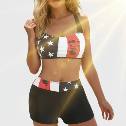 🍒Women's high waisted bikini sets sporty two piece swimsuit colour block bathing suit women's stripe swim wear Ride On A Wave In Cool  ‘ Kinis