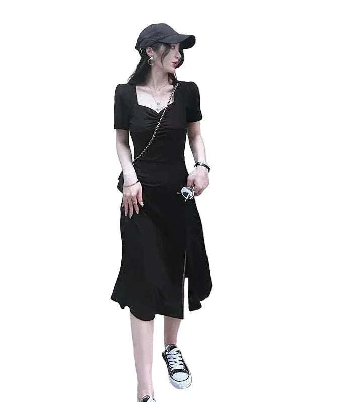 🍒black dresses midi fashion trendy Y2k aesthetic summer wear sweet heart kneck outfit evening party wear smart casual women clothing Be A Sweet Heart To Yourself And Buy This