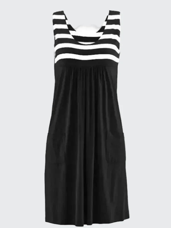 🍒Fashion striped dress vest style summer outfit with pockets loose sleeveless beach wear for women’s solid clothing for holiday casual wear  SHORELY Sweet Stripes