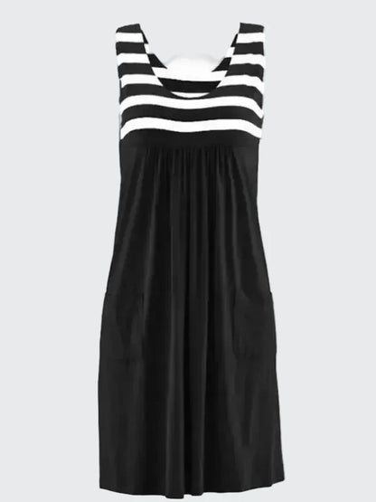 🍒Fashion striped dress vest style summer outfit with pockets loose sleeveless beach wear for women’s solid clothing for holiday casual wear  SHORELY Sweet Stripes