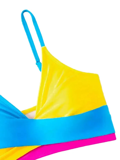 🍒Patchwork two piece swimsuit for women high waist bikini v-neck adjustable suspender type spaghetti strap backless swim set summer beach Vacation Swimwear  Drink Fruities In Your Fruity