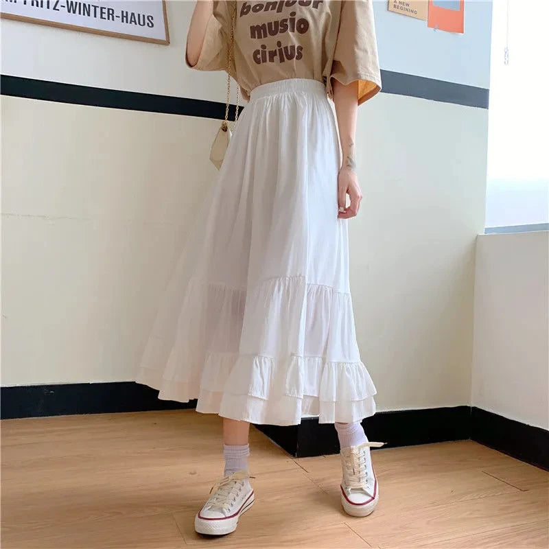 🍒 Tiered skirt with elastic waist band women's white a-line tiered skirt outfit summer clothing chic smart casual fashion elegant office wear for ladies Crisp Wispy Gypsy