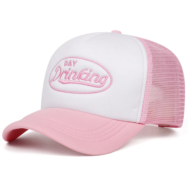 🍒Motif baseball hat Fashion  Simple (day drinking) lettering truck hat daily unisex snap back hat leisure sunshade mesh cap