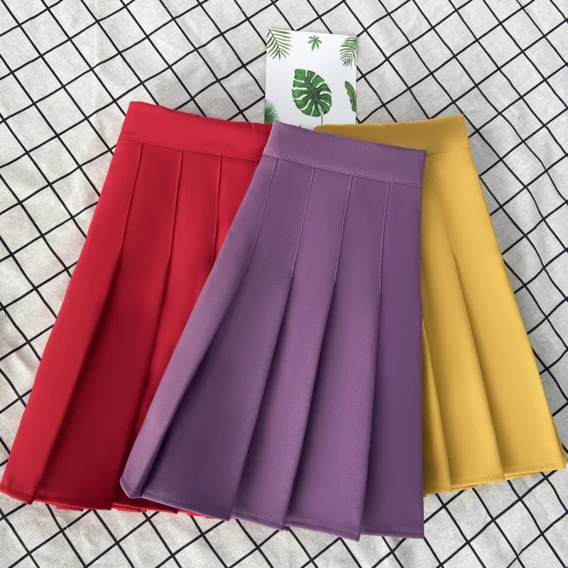 🍒Summer high waist skirt a-line short black plleated midi smart casual clothimg women female fashion wears Get These Box Pleats Boxed