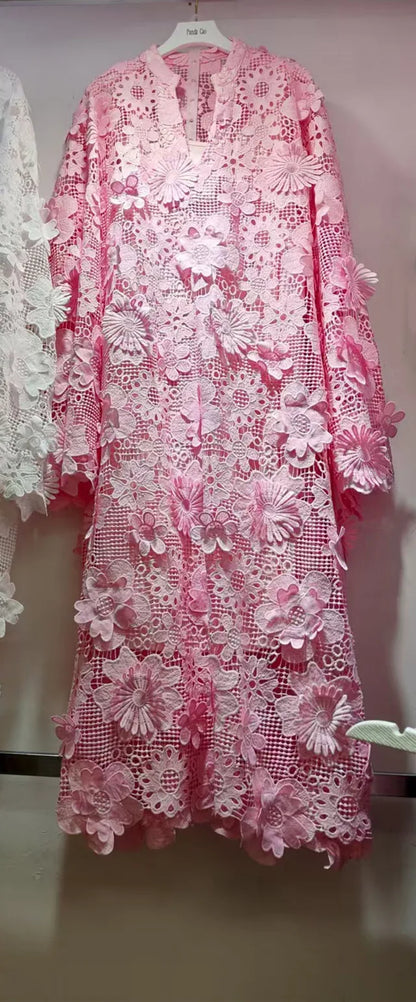 🍒Women's lace dress 3d flowers long sleeve maxi womens occasion wear wedding guest outfit autumn party wear Fem Fleur Fresh Fashion