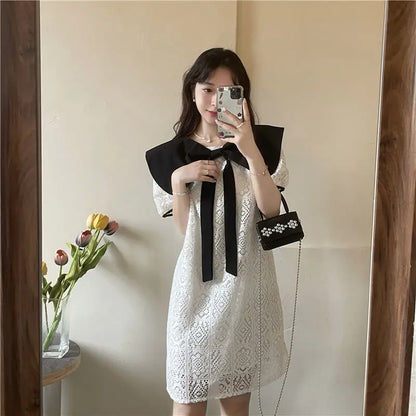 🍒White dress spring summer fashion birthday occasion outfit smart casual wear women Y2k clothes elegant pretty dresses Peruse Or Party Peter Pan