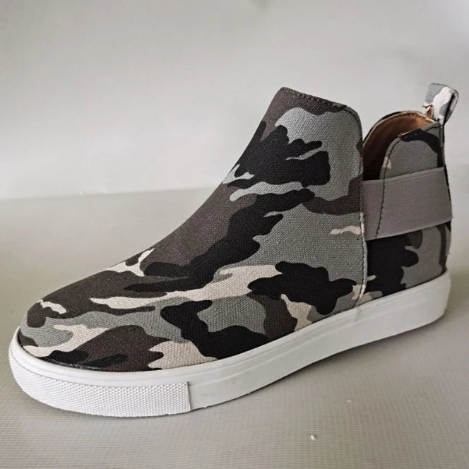 🍒Canvas casual boots spring summer and autumn large size type skate shoes women round toe mid top sneakers casual elastic mouth lazy flat footwear Go On A Leopard Walk