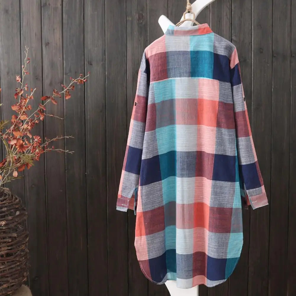 🍒Lapel shirt dress stylish plaid shirt coat women lapel long sleeve cardigan autumn outfits casual work shirts for ladies