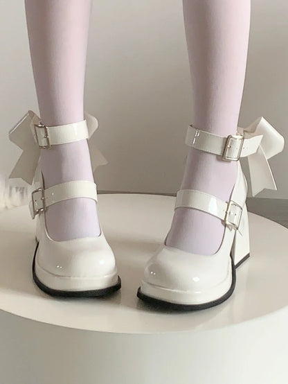 🍒Mary jane high heels cute and comfy pumps smart casual footwear for women party shoes with bow shoes pink original occasion footwear Put Some BACK BOW-n Into Your Party Shoes