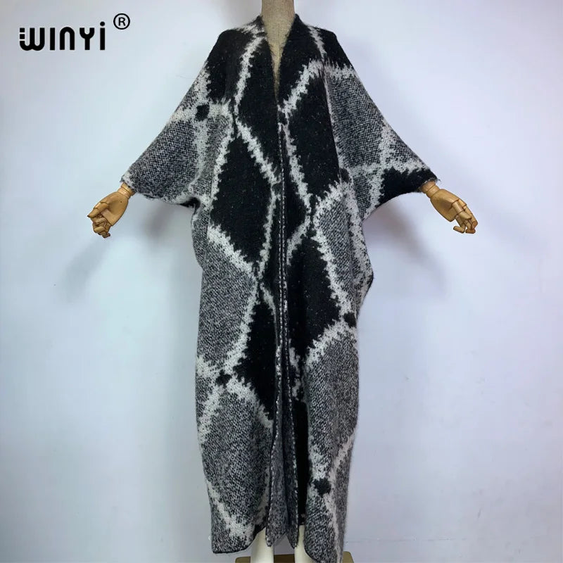 🍒Fashion poncho loose fashion print knitted coat neutral loose thick comfortable womens warm fover coat knitted poncho maxi long jacket You'll Get aLONG with A PONCHO