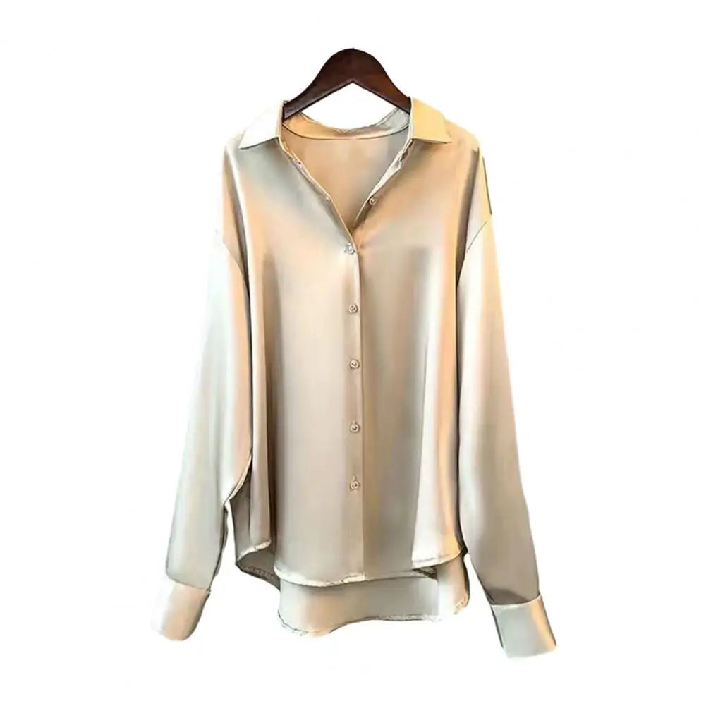 🍒Satin shirt women fashion smooth fabric versatile collar shirt elegant casual loose office long sleeves tops party evening wear party wear Super Sensual Satin