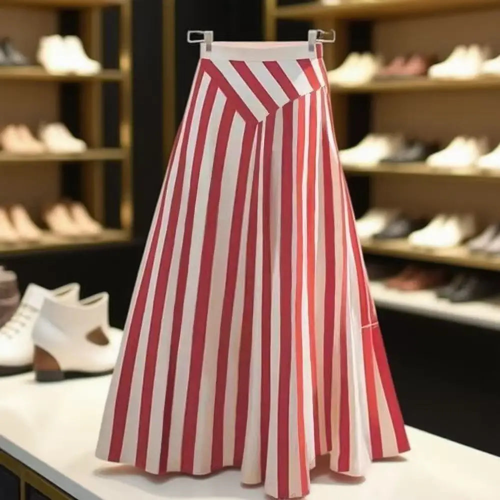 🍒French a line skirt striped high end exquisite hepburn midi skirt elegant smart casual wear women Office wear occasion wear Feel Candy In Stripes