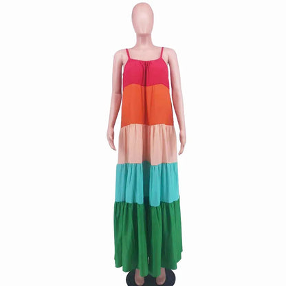 🍒Big girl striped dress casuall wear women spaghetti straps backless outfit a-line maxi sleeveless summer wear Y2k fashion Big Up Stripes