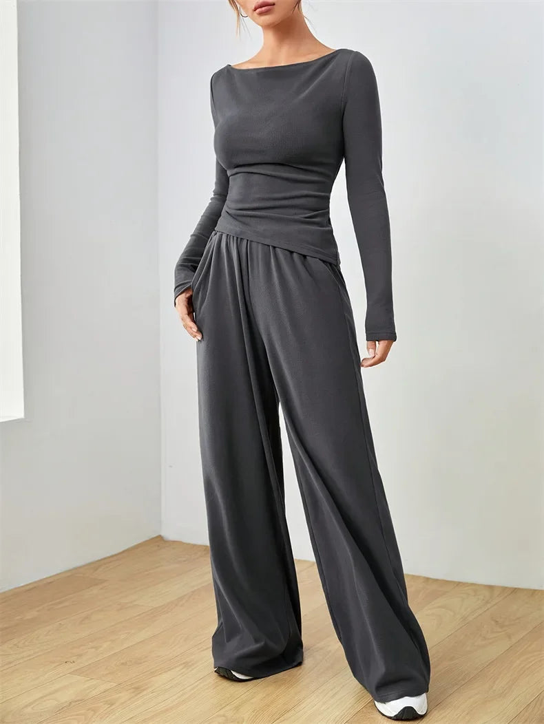 🍒Two-piece wide-leg pants set soft syle clothing Irregular fashion  yoga sports set womens smart casual wear