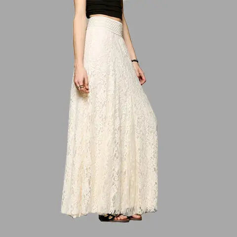 🍒Lace crochet skirts women clothes high waist solid colour skirt hollow out a-line long Skirt smart casual clothes maxi fashion skirt Maxi-mum Impact No Effort
