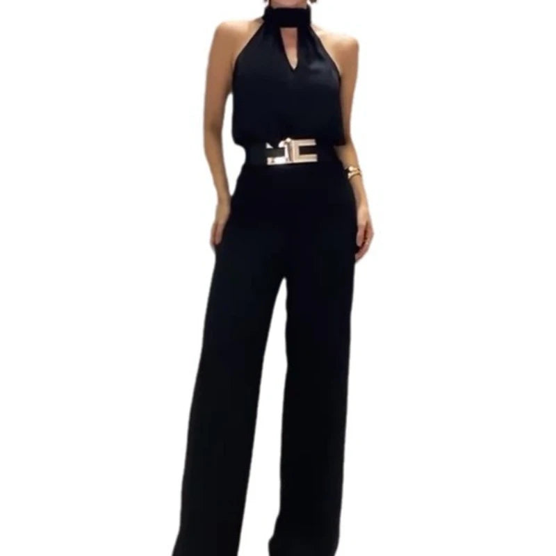 🍒Womens two piece sets lomg  pants and top round neck sleeveless set solid casual hollow out tank and wide leg long pants elegant occasion party wear Top Trouser Top Shop