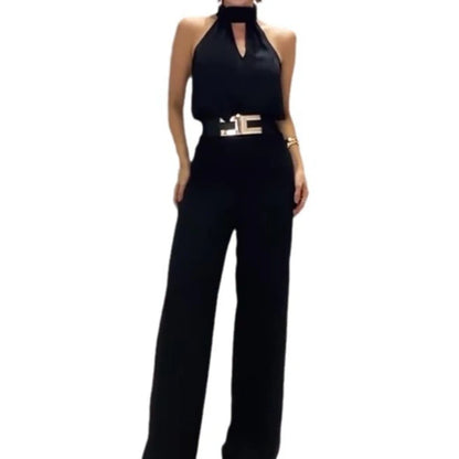 🍒Womens two piece sets lomg  pants and top round neck sleeveless set solid casual hollow out tank and wide leg long pants elegant occasion party wear Top Trouser Top Shop