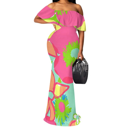 🍒Off shoulder maxi dress gradient color outfit summer party occasion clothing women’s summer wear bodycon beachwear S-3XL Colour Confident Contour