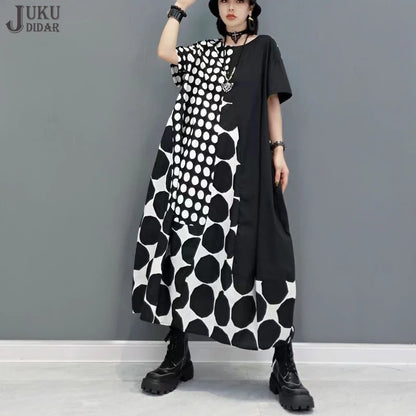 🍒Polka dot fashion summer clothing plus size for woman pullover dress a-line loose fit chic casual wear Spot the Spots