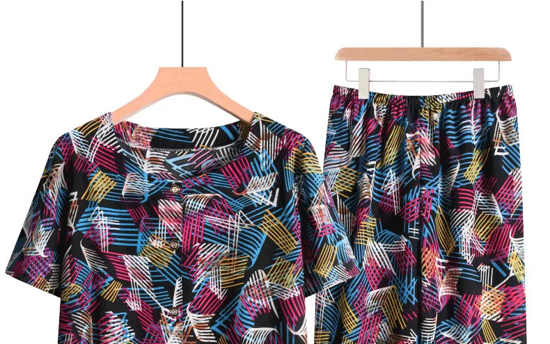 🍒Pants and t-shirt pyjamas set cotton short pants and t-shirt loungewear top and trousers home wear clothing Sleepwear for women 2 piece sleep set TOP up your PANTS and TEE and you will be SET