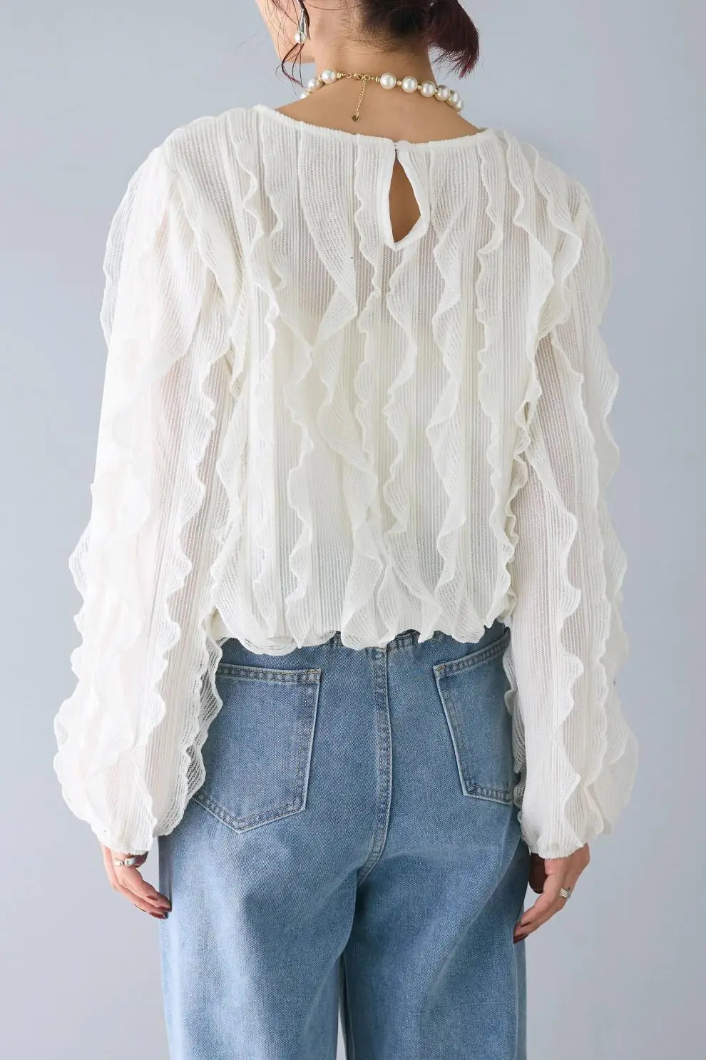 🍒Long slleeved ruffle blouse smart casual dress shirts niche ruffle edge round neck long sleeve party tops for women Get The Edge With A Ruffle