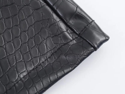 🍒Extra long faux leather trench coat vintage maxi luxury pu double breasted black designer outerwear clothing smart casual Crocodile Style