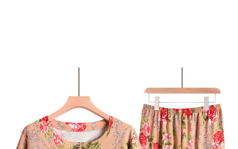 🍒Pants and t-shirt pyjamas set cotton short pants and t-shirt loungewear top and trousers home wear clothing Sleepwear for women 2 piece sleep set TOP up your PANTS and TEE and you will be SET