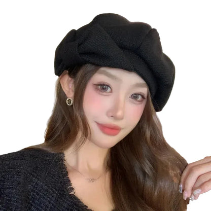 🍒Painter hat versatile octagonal hat niche warm fashionable head wear for women vintage designer beret bow detail soft fit smart casual accessorie for women Bop On A Bow And Bold The Cold