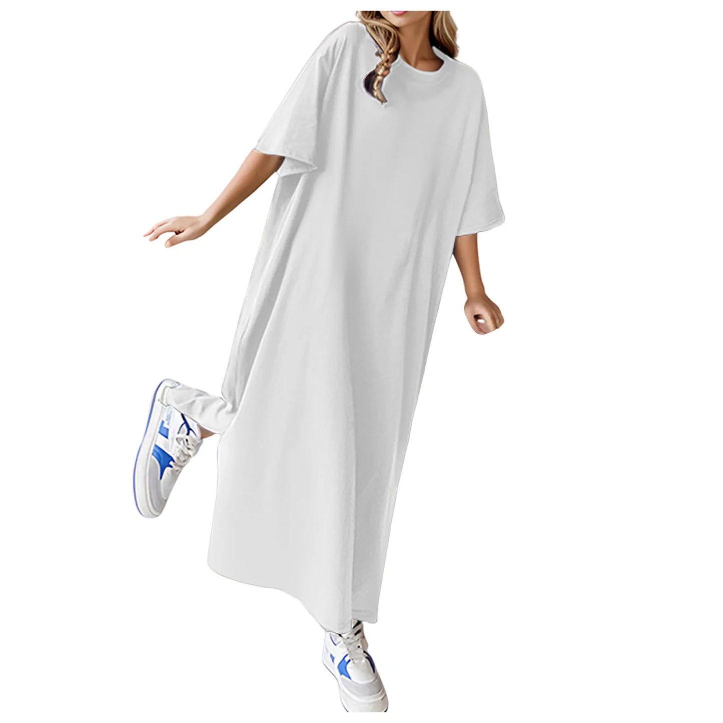 🍒Plus size loose dresses t-shirt dress lounge wear short sleeve outfit long maxi oversized summer fashion beach sundress up to 3XL Best Basics