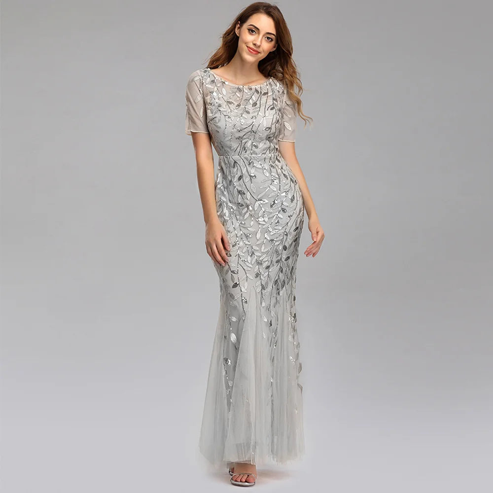 🍒Sequin maxi cocktail dress long bridesmaid prom outfit for special occasion party club bodycon vintage style clothing You'll Fish This Mermaid Out Time &Time