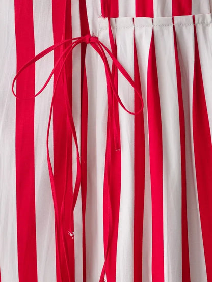 🍒Striped skirt with bow high waist french style chic vintage office wear summer fashion wear midi skirt for women smart casual wear occasion clothing Feel Sweet in A Candy Cane