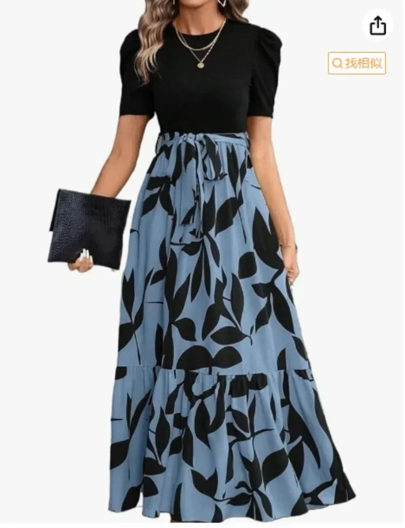 🍒Women's dresses spring and summer floral fashion Printed outfits elegant holiday wear smart casual clothes