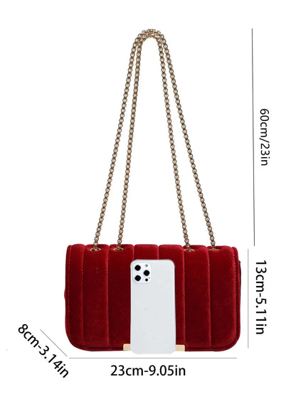 🍒Velvet square bag red shoulder crossbody bag fashion dating gift Bag with chain strap for women evening clutch for occasion     RED- irect Your FASHION