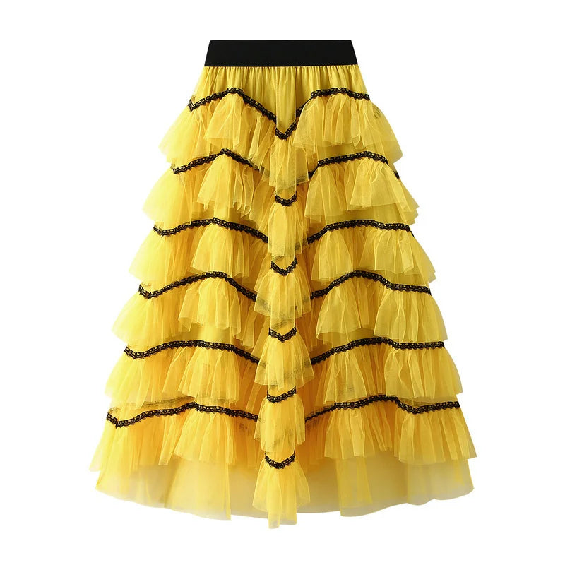 🍒Mesh cake skirt elasticated waist summer fashion midi long skirts for women female smart casual clothes princess skirts for adults occasion party wear Teirs Of Fashion Passion