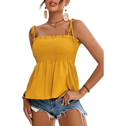 🍒Womens pleated tank tops summer camisole feminine fashion wears sleeveless tunic loose casual clothes beach wear Buy Ya beachy bathy beauties
