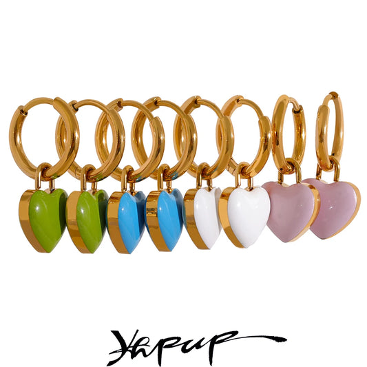 🍒Stainless steel drop hoop earrings heart enamel earrings waterproof charms cute trendy  jewellery summer gold plated stainlless steel earrings jewellery gifts every day earrings