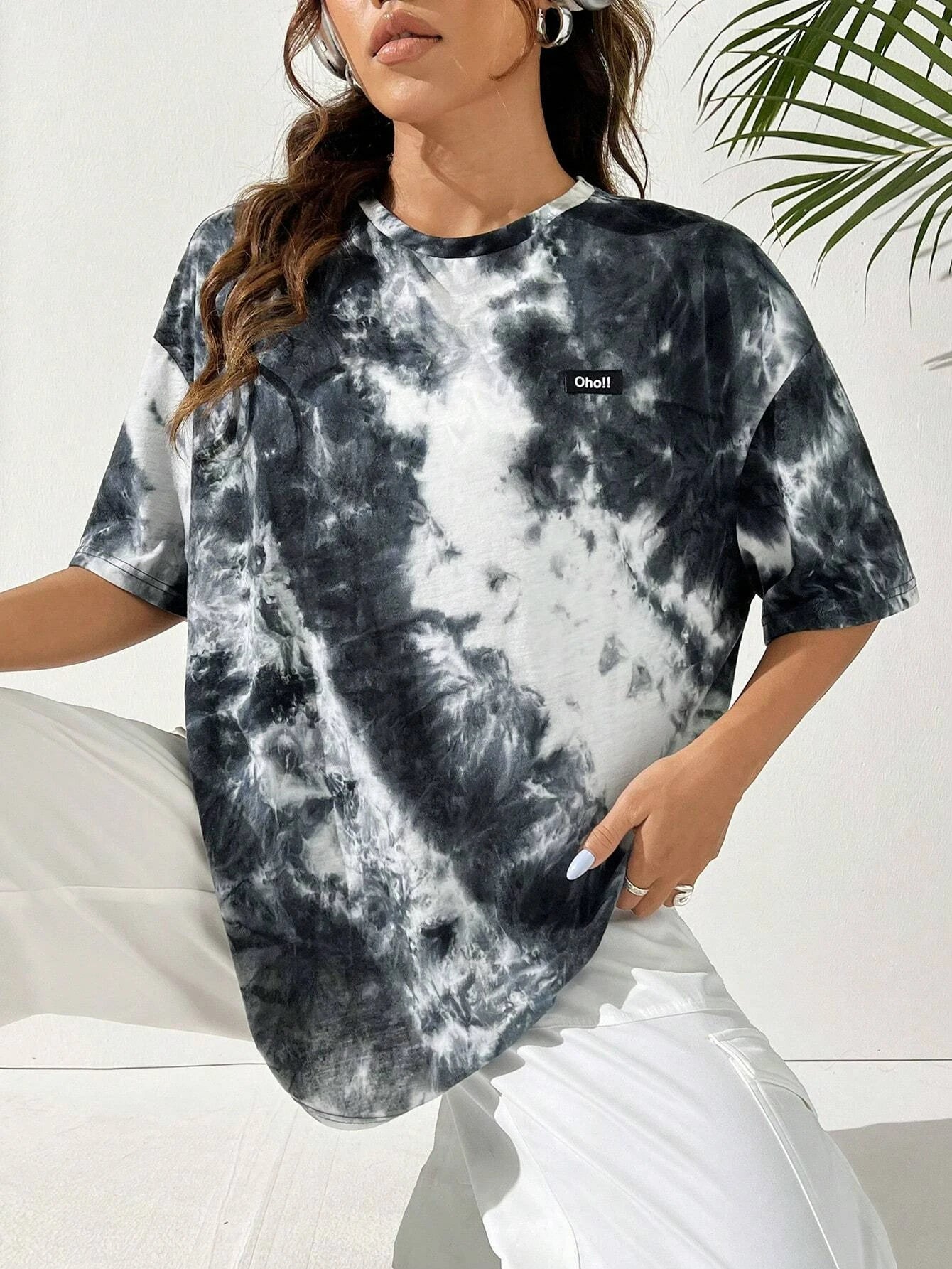 🍒Summer women t-shirt tie dye letter motif droop shoulder top oversize short sleeve tee Harajuku Y2k Casual Streetwear Women Clothing Tie This Tye Die Tidy In Your Top Tops