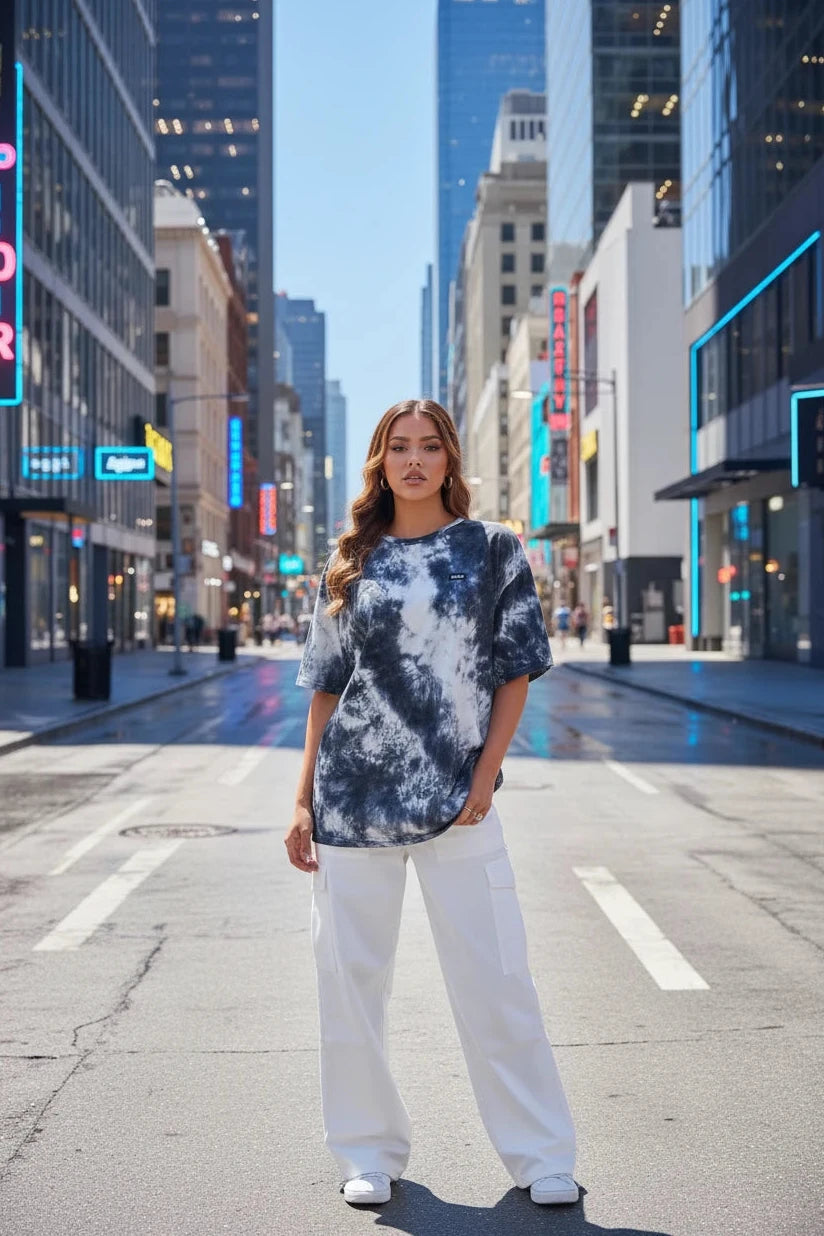 🍒Summer women t-shirt tie dye letter motif droop shoulder top oversize short sleeve tee Harajuku Y2k Casual Streetwear Women Clothing Tie This Tye Die Tidy In Your Top Tops